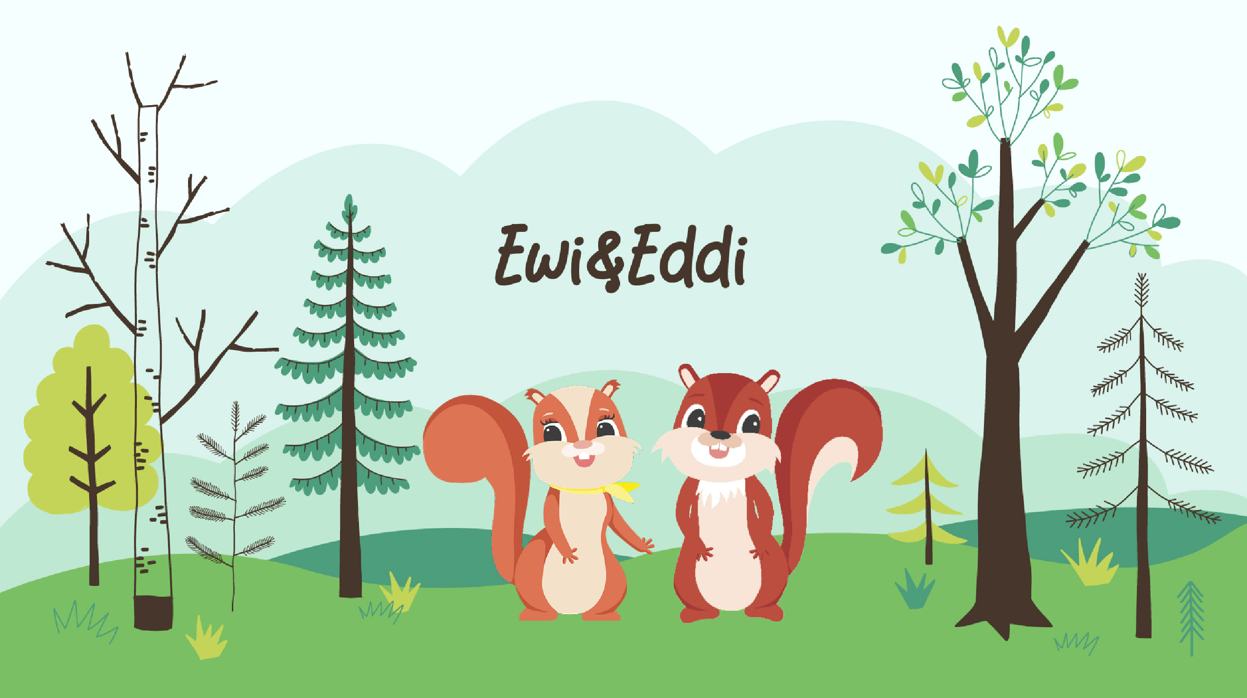 Eichhörnchen Maskottchen Eddi und Ewi im Wald am Familienresort in Mecklenburg-Vorpommern