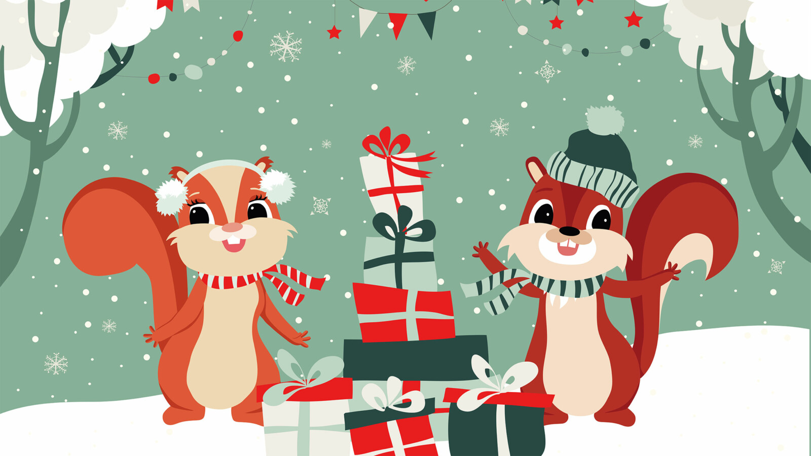 Maskottchen Eddi und Ewi verteilen Geschenke