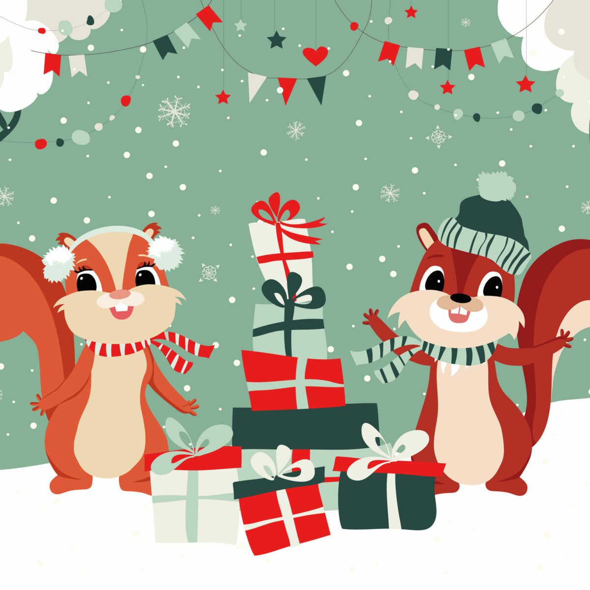 Maskottchen Eddi und Ewi verteilen Geschenke