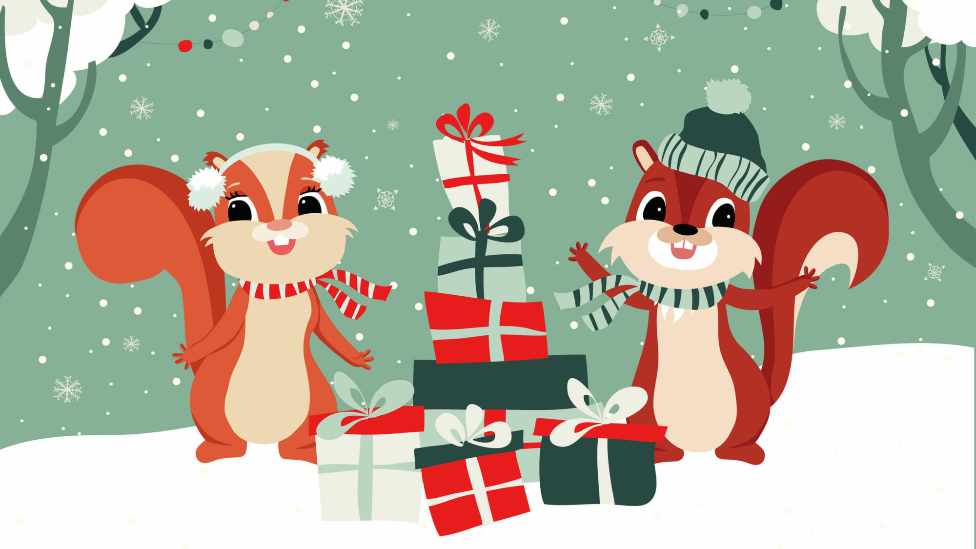 Maskottchen Eddi und Ewi verteilen Geschenke