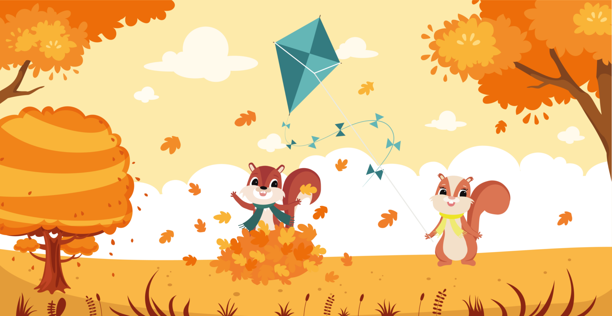 Maskottchen Eddi und Ewi im Herbst beim Dachensteigen