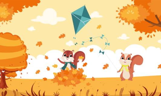 Maskottchen Eddi und Ewi beim Dachensteigen im Herbst