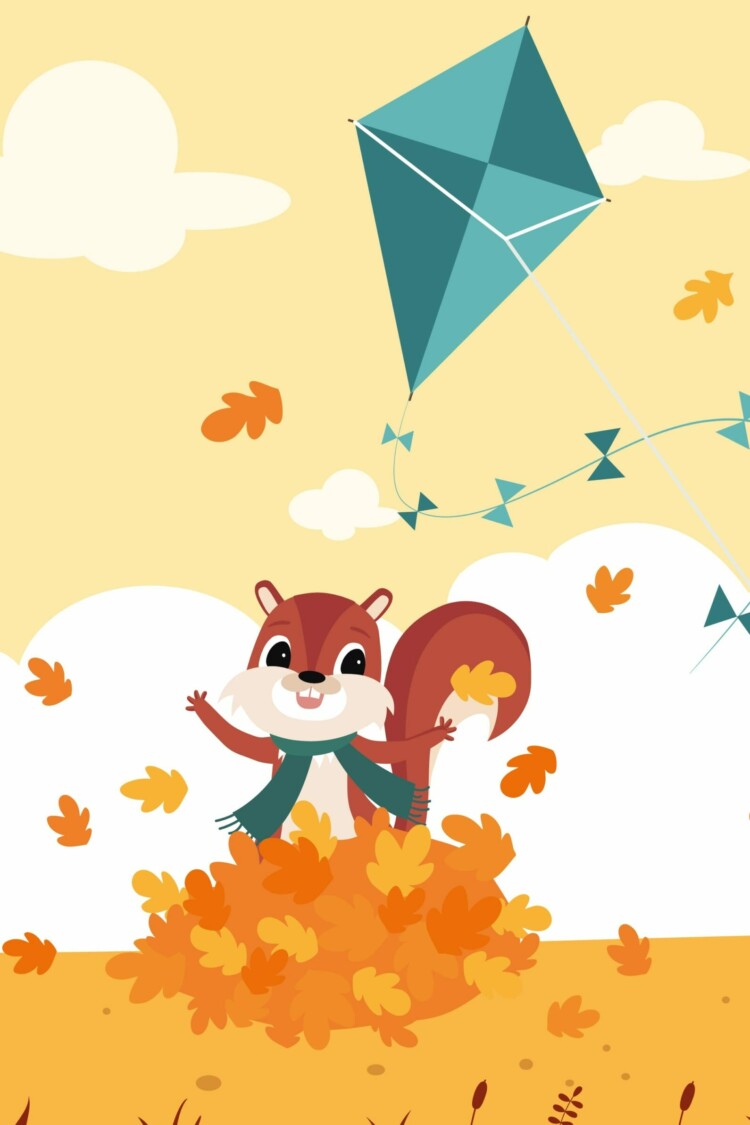 Maskottchen Eddi im Herbst beim Dachensteigen
