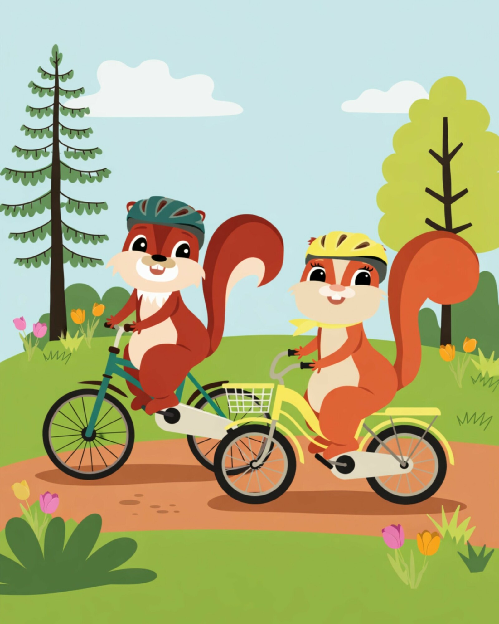 Zwei Eichhörnchen auf einem Fahrrad